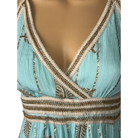 Zury Crochet Trim Sundress Leaf Print Fairy Boho Retro Vintage OS Mermaidcore - Picture 8 of 9